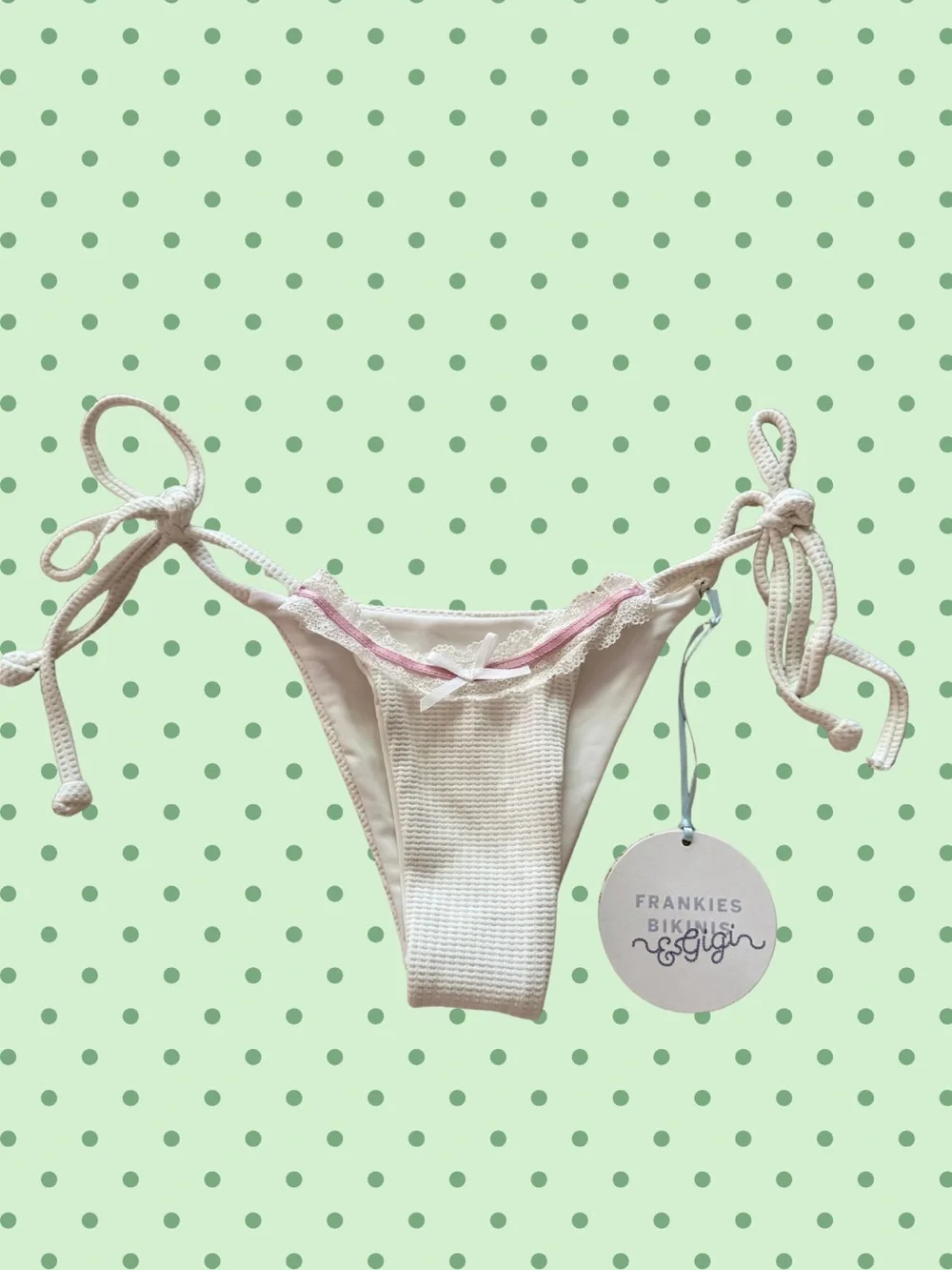 Frankie's Bikinis Cream & Pink Tie-Side Cheeky Bikini Bottom